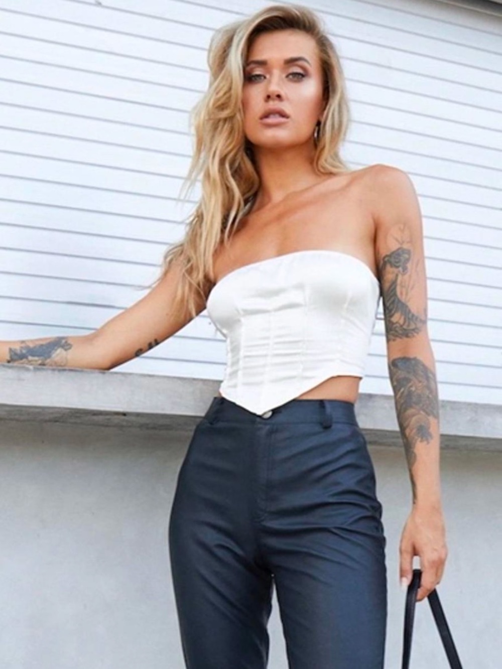 Motel Rocks white satin bandeau corset top lace up